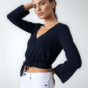 Express bell sleeve tie waist chiffon boho crop top ❤️